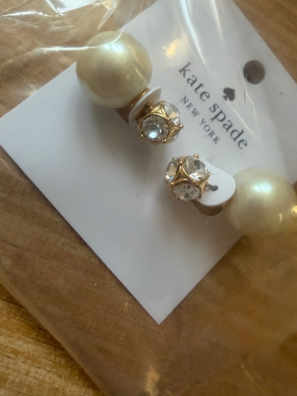 Kate Spade | Never used - Pearl, Crystal Stud Earrings - Cream/Gold REVERSIBLE - Picture 2 of 3